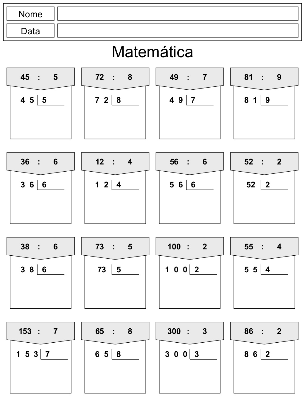 EXERCÍCIOS DE DIVISÃO MATEMÁTICA